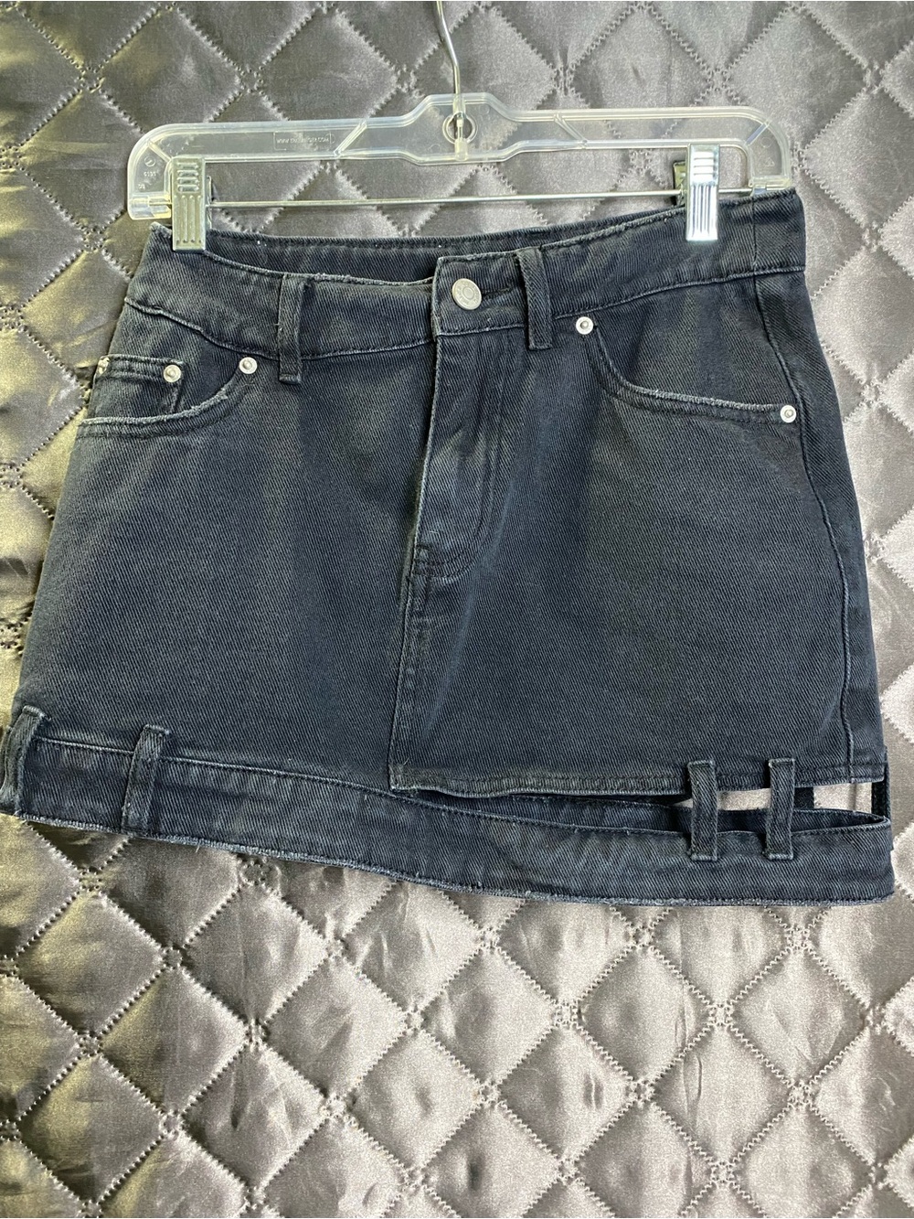 chuu Black Mini Skirt Cutout Detail Denim Chain K Brand Small Grunge Alt